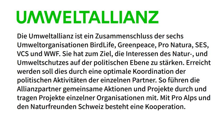 Umweltallianz - Zusammenschluss der grössten Schweizer Umweltorganisationen 
